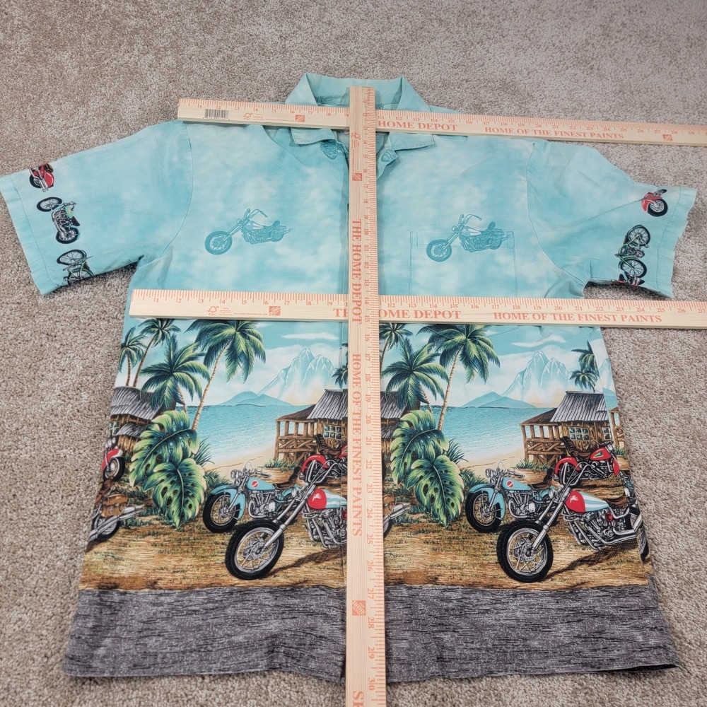 KY'S Men's Sz‎ XL Motorcycle Hawaiian Shirt Beach Palm Trees Graphic Print - Picture 2 of 4